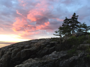 Rocky shore of Maine at sunrise